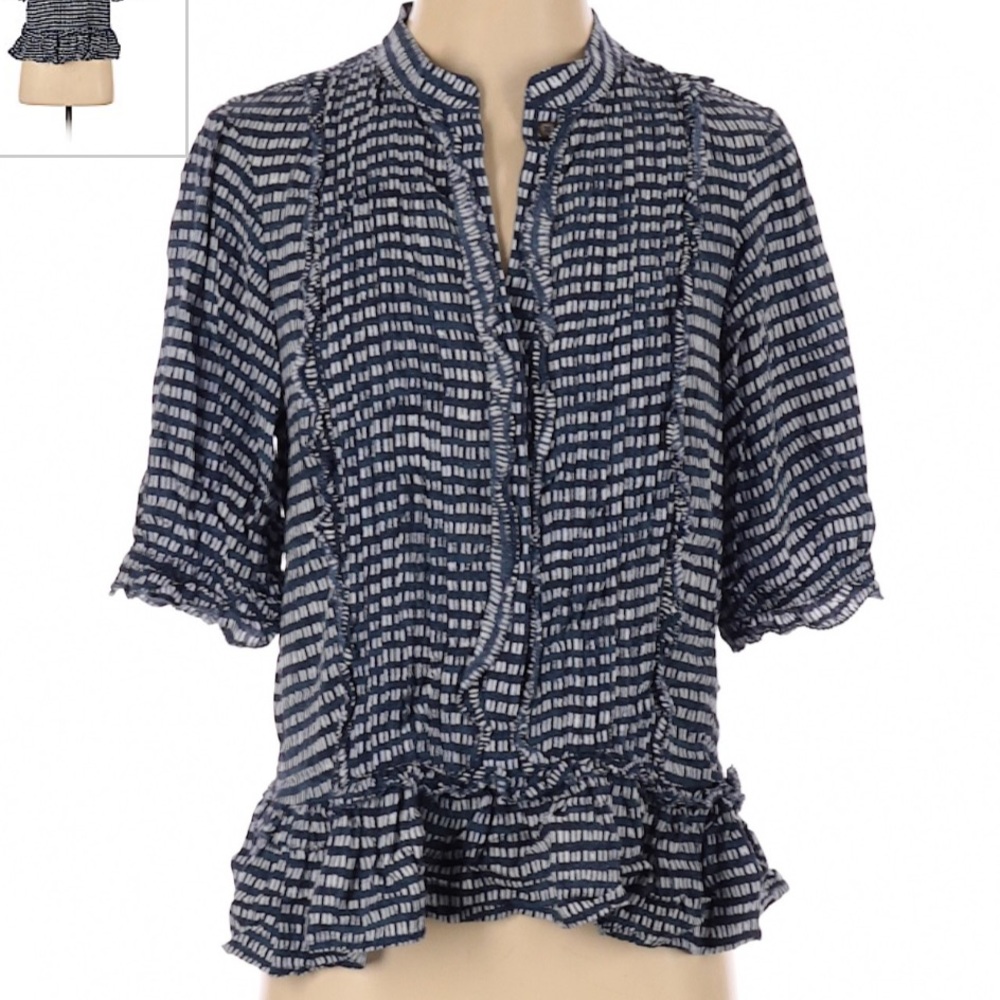 Maeve blue and white button up top